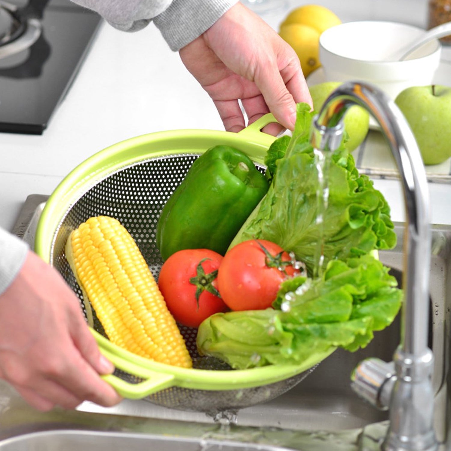 7145 Stainless Steel Colander with Handle, Large Metal Green Strainer for Pasta, Spaghetti, Berry, Veggies, Fruits, Kitchen Food Colander, Dishwasher Safe DeoDap 7145 Stainless Steel Colander with Handle, Large Metal Green Strainer for Pasta, Spaghetti, Berry, Veggies, Fruits, Kitchen Food Colander, Dishwasher Safe DeoDap